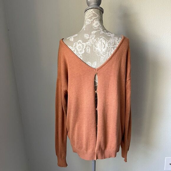 One Grey Day Silk Blend Button Back Sweater in Orange/Rust - Picture 5 of 11